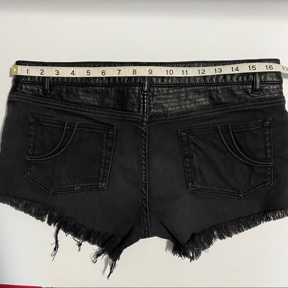 Maje Black Denim Jean Leather Shorts Grunge Moto Biker Distressed Mobwife - Picture 6 of 8